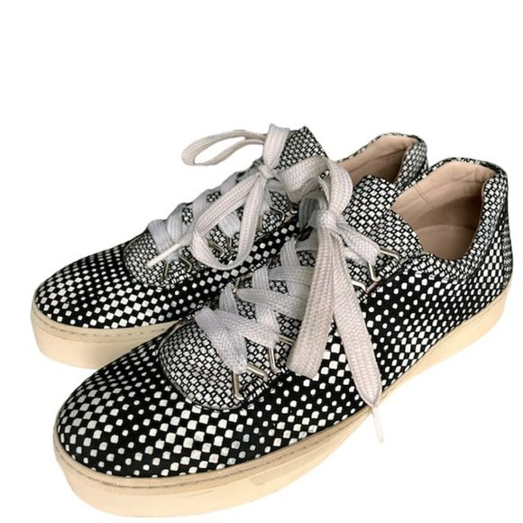 Stuart Weitzman Geo Leather Sneakers Made in Spain - Black/White - 7.5 M - Picture 2 of 14